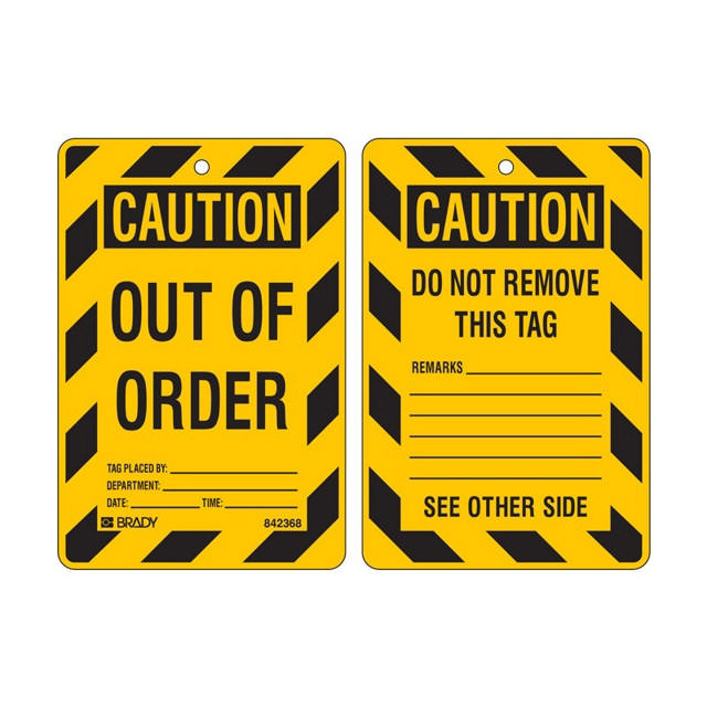 LOCKOUT TAGS, CAUTION OUT OF ORDER, PACK OF 100